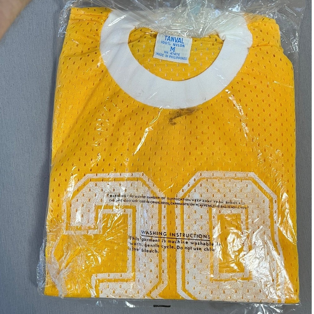 70's/80's Vintage Tanval Football Knit Shirt M Nylon Mesh Yellow Gymcore NOS
